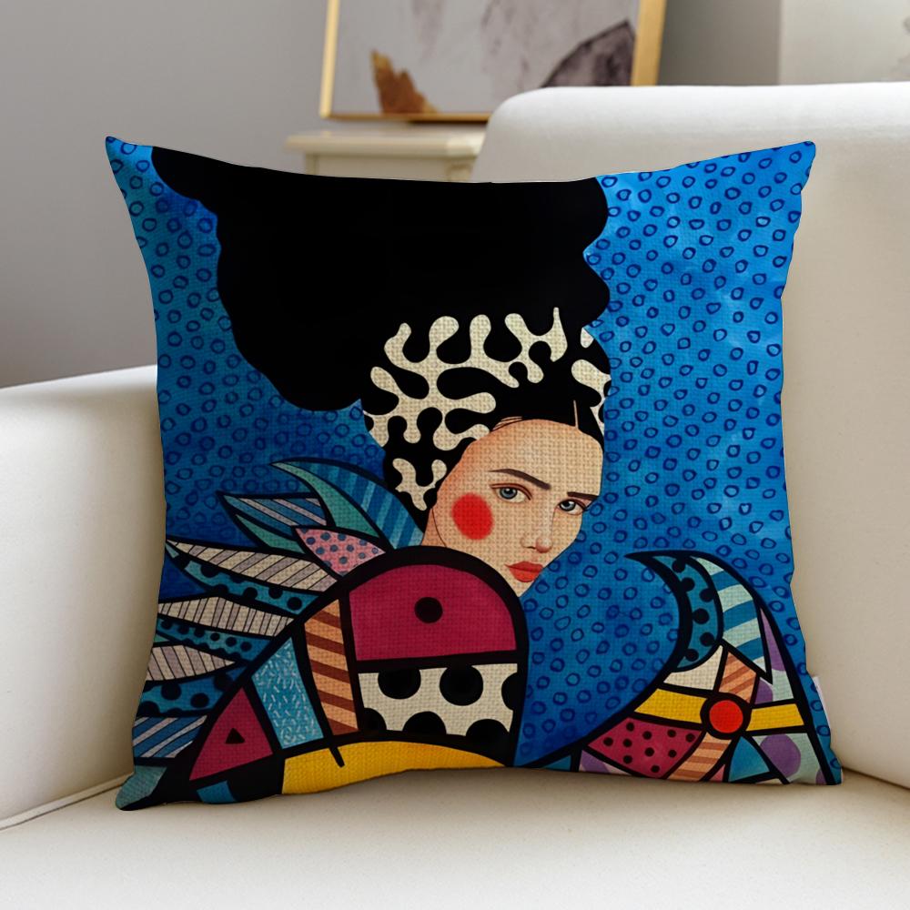 Stylish Fashion Abstract GirlS Cushion Cover Breathable and skinfriendly linen pillowcase square removable and washable cushion