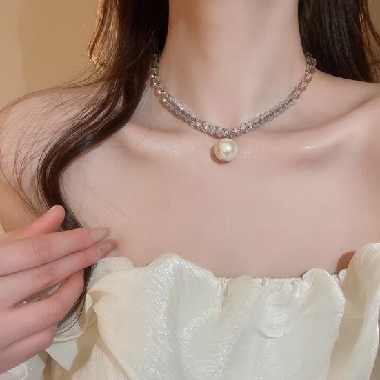 Faux Pearl Necklace for Women Faux Pearl Rhinestone Beaded Chocker Bridesmaid Jewelry for Tea Party Wedding Decoration