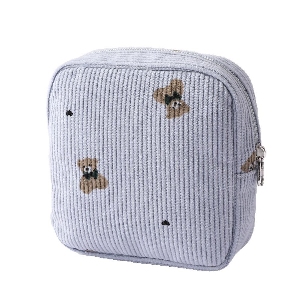 Large Capacity Corduroy Travel Storage Bag Dustproof Corduroy Makeup Bag Travel Wash Handbag  Home Blue Bear