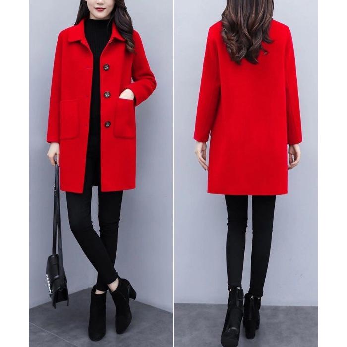 Women's Mid-Length Woolen Coat, Autumn/Winter 2025, Korean Style, Loose Fit, Plus Size, Slimming, Age-Reducing.