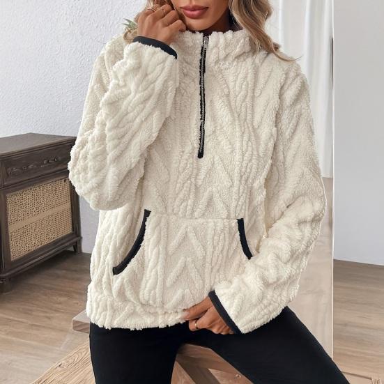 Women Half‑Zip Sherpa Fleece Pullover, Fuzzy Oversized Sweatshirt with Pockets, Soft Warm Fall Winter Casual Sweater Top