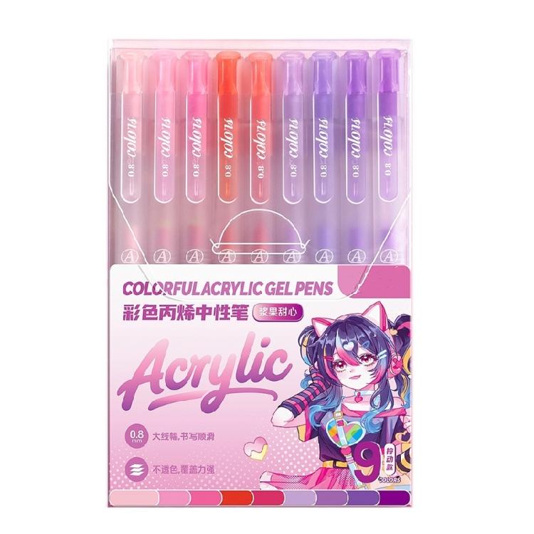 

9Pcs Retractable Acrylic Gel Pen 0.8mm Colorful Gel Inks Pen For Artist Student Children Card Making Drawing Journaling
