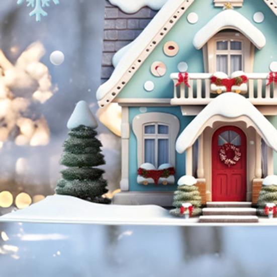 Christmas Double House Window Cling Removable Waterproof PVC Merry Christmas Winter Cabin Static Glass Sticker Holiday Party Decoration Decal
