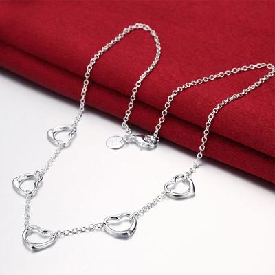 925 Silver Heart Choker Necklace Chain For Women Fashion Jewelry Accessories Gift