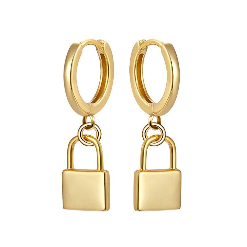 925 Silver Needle Square Pendant Hoop Earrings Vintage Gold Earrings For Women Shell Pendant Earring Fashion Jewelry Accessories