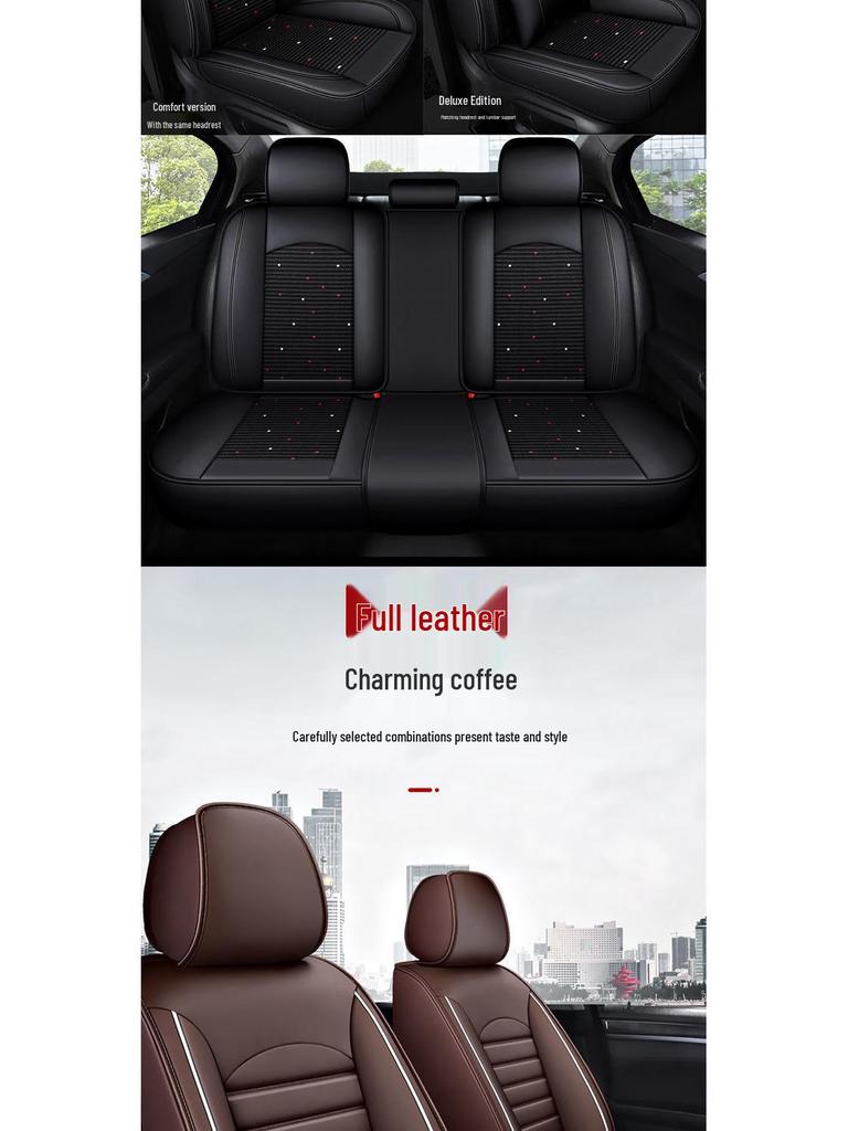 Four Seasons Universal Leather Car Seat Cover - Cool, Breathable & Comfortable, Full Surround Fit for Any Car Model