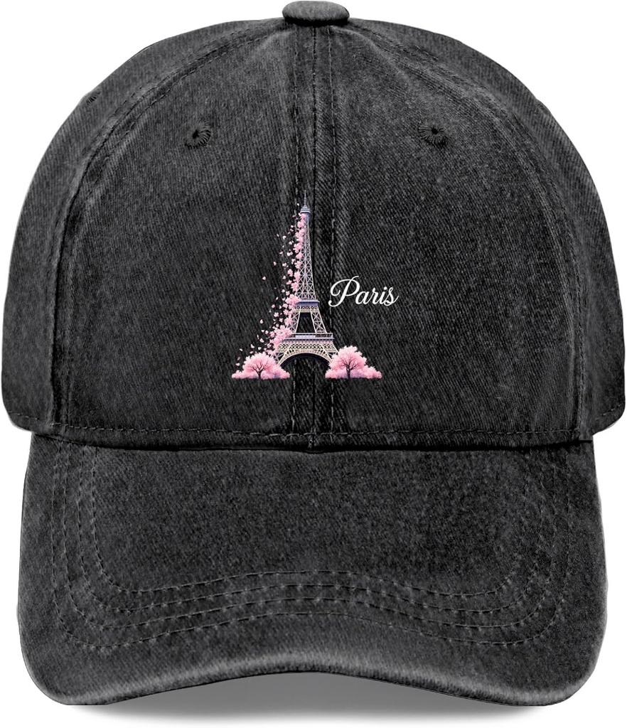 Eiffel Tower Sakura Baseball Denim Cap Adult Casual Polyester Printed Baseball Hat for Men Women