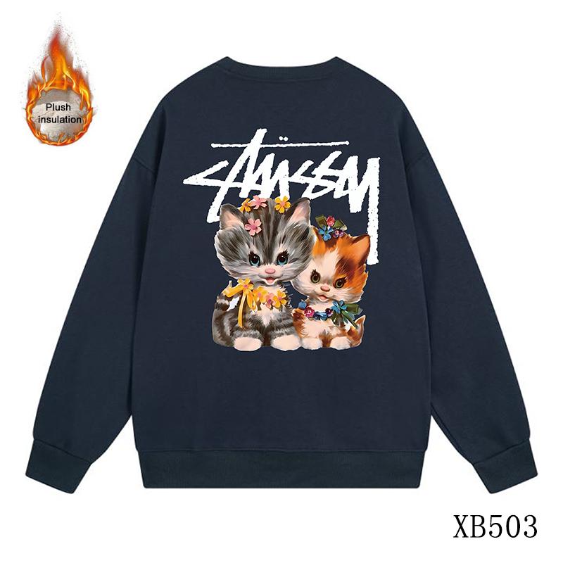 

Stussy 2023 Autumn and Winter Loose High Quality Cotton Thickened and Plush Stussy Cat Print Round Neck Sweater