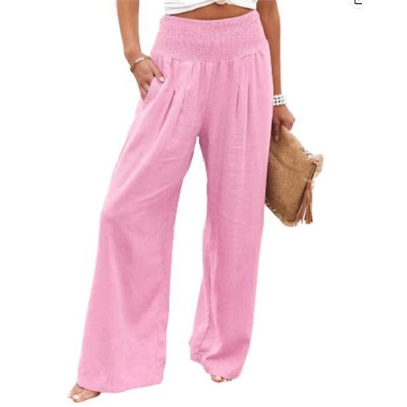 Frühling Sommer Damen Einfarbig Hochtailliert Weitbein Hose Lässig Lange Hose Leicht Bequem Weitbein Hose Für Damen