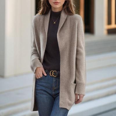 Damen 2024 Herbst/Winter Lockerer Strickcardigan mit Revers und Taschen