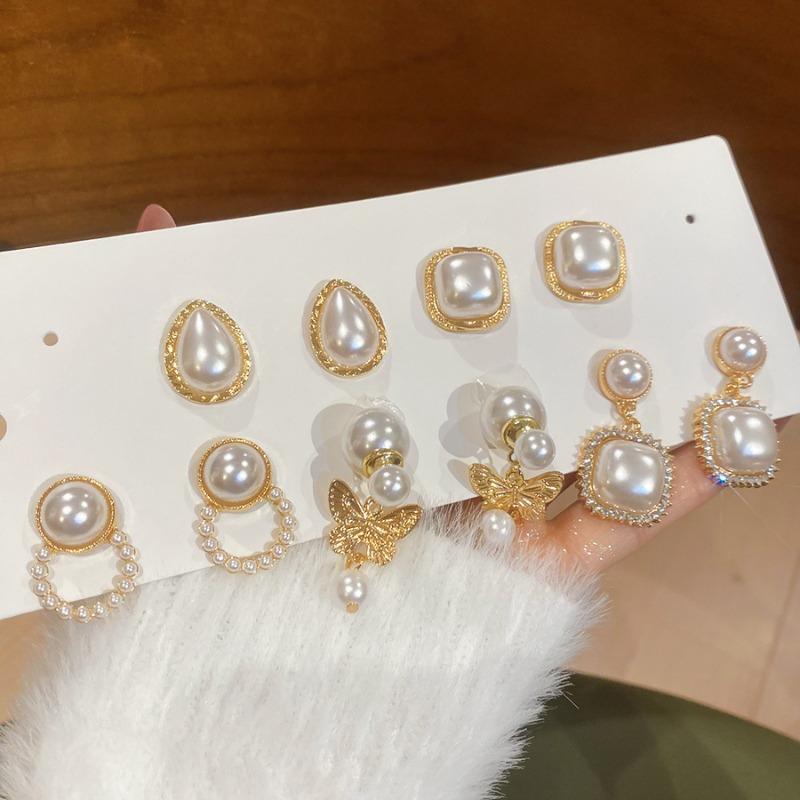 Silver Needle Diamond Opal Pearl Stud Earrings Set Exquisite Elegance Versatile Earrings Light Luxury Premium Earrings