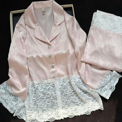 Spitzen-Eis-Seiden-Langarm-Pyjama für Damen - Hochwertiges Jacquard-Set