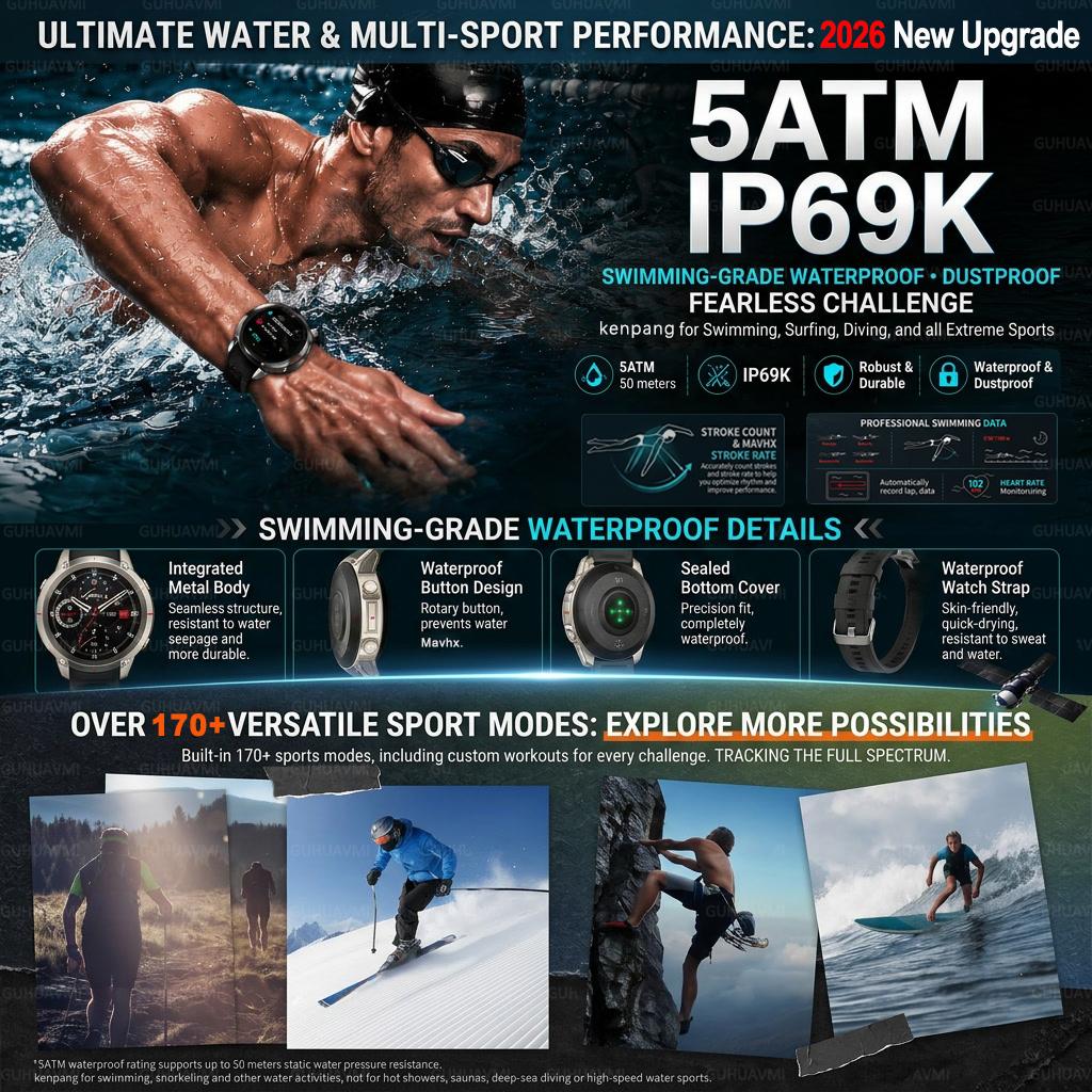 2026-Top Accurate GPS Smart Watch Offline Maps Download Compass Tracking 170+ Sport Modes 5ATM Waterproof Tactics Sport Smart Bracelet Men Gift
