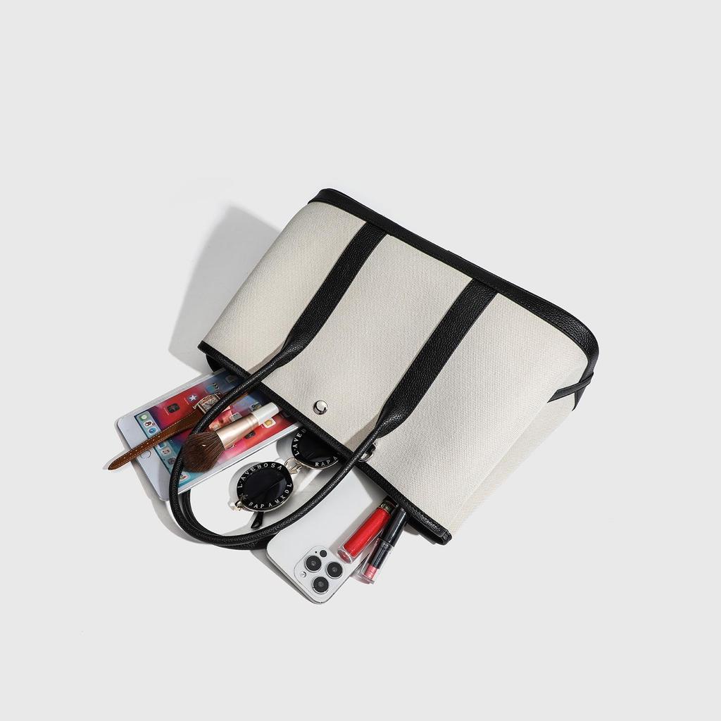 Große Handtasche aus Leder und Canvas in Kontrastfarbe – 2025 neue Tragetasche für Mutter und Kind, Schultertasche, Umhängetasche für Damen