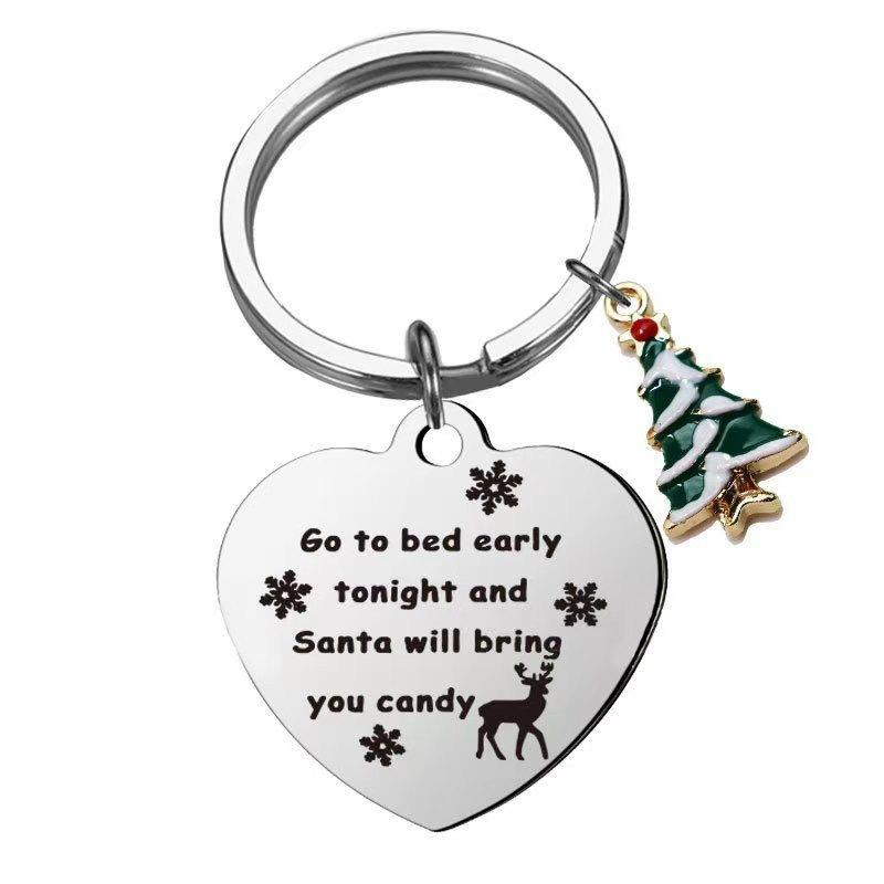 

Christmas Stainless Steel Keychain in Stock Christmas Tree Santa Bell Laser Metal Holiday Gift Stainless Steel Keychain for Backpack Bag Pendant 3*3CM