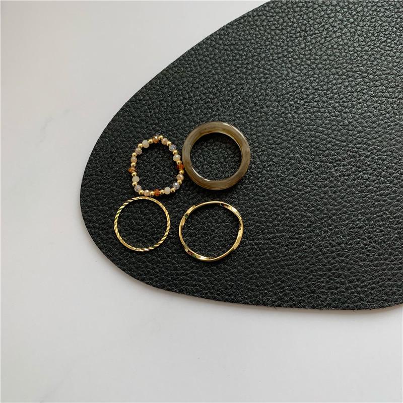 Korean Retro Rice Bead Acrylic Crystal Four-Piece Ring Set