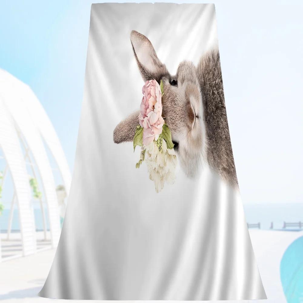 

Rabbit Canvas Painting Bath Towel Microfiber Soft Water Absorbing Breathable For Girl Kids Decorative Cartoon Beach Towel W30*H60(CM)