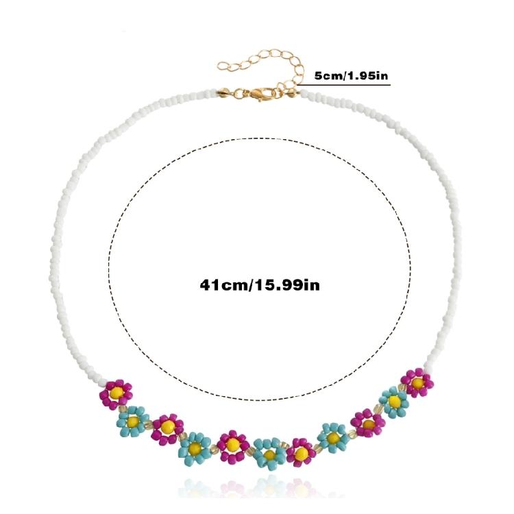 Korean Sweet Cool Flower Charm Beaded Pendant Necklace for Women Girls Fashion