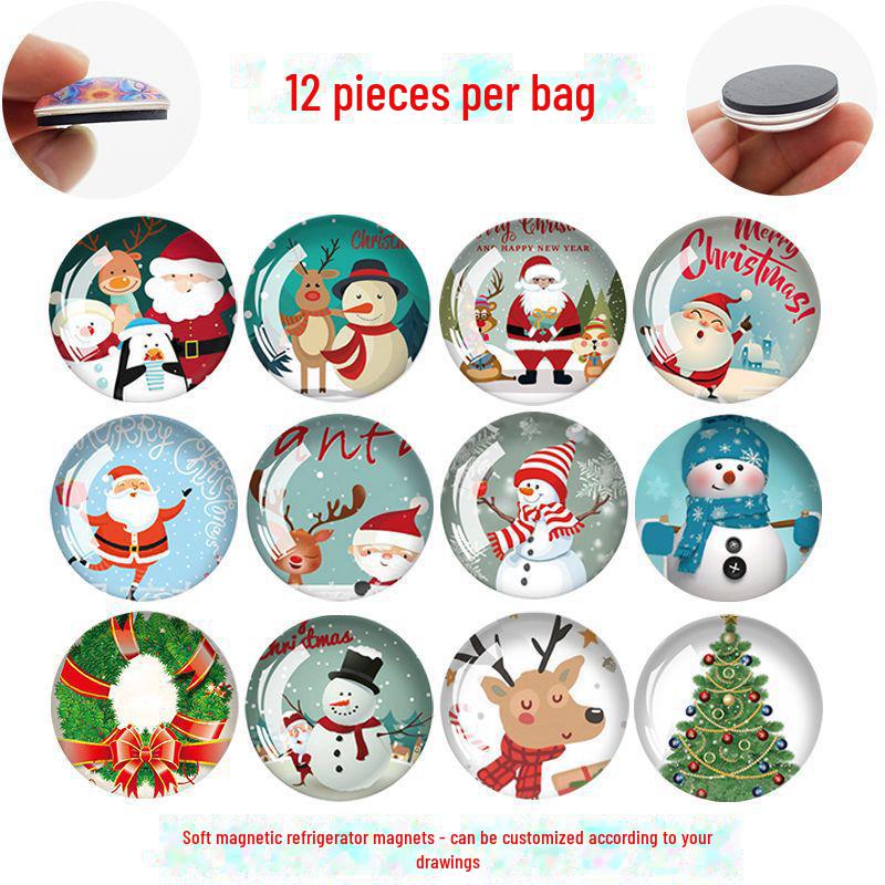 

Европейские и американские рождественские мультфильмы: Магнит на холодильник из стекла «Санта, снеговик, лось» 25 mm Fridge Magnet Set (12 Pieces)