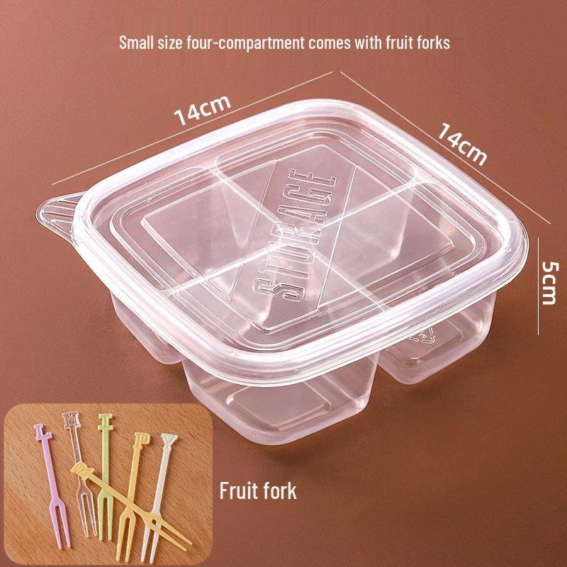 Round Transparent Disposable Fruit Box with Dividers and Lid for Fresh Slices and Salad Platter.