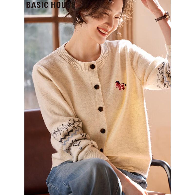 Basic House Women s Embroidered Knit Cardigan M