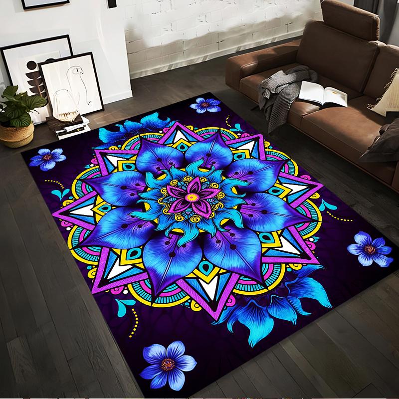 Mandala Carpet with Colorful Floral Design, Blue and Purple Style Suitable for Use As an Anti-slip for Living Room Bedroom Sofas
