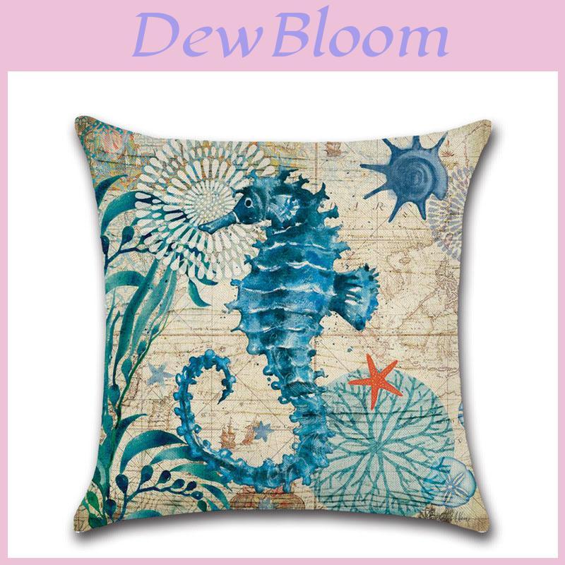 Elegant Marine Ocean Cushion Cover With Flax Linen For Home Sofa Decor