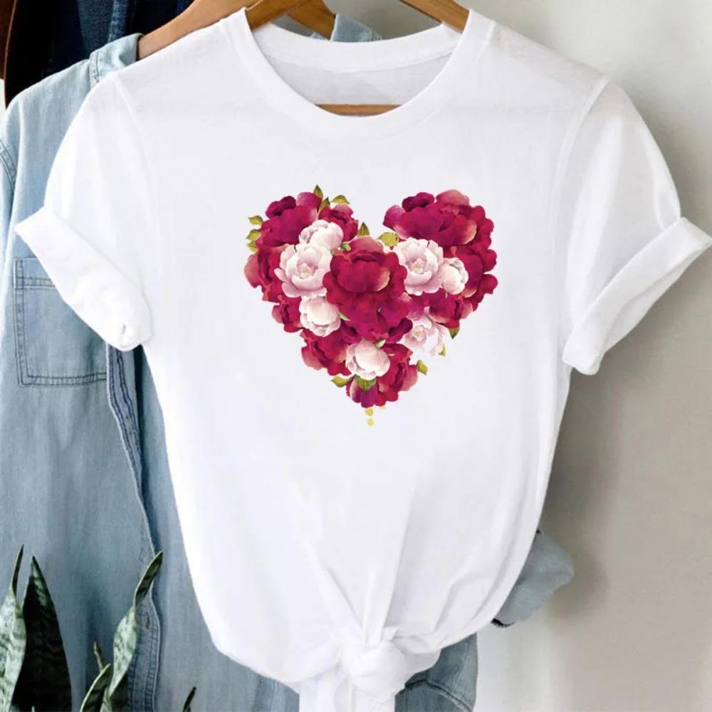 Neues Fahrrad Blume Liebe Retro Locker Einfach Süß Halbarm Kurzarm T-Shirt Damen Sommer Mode Polyester Stoff