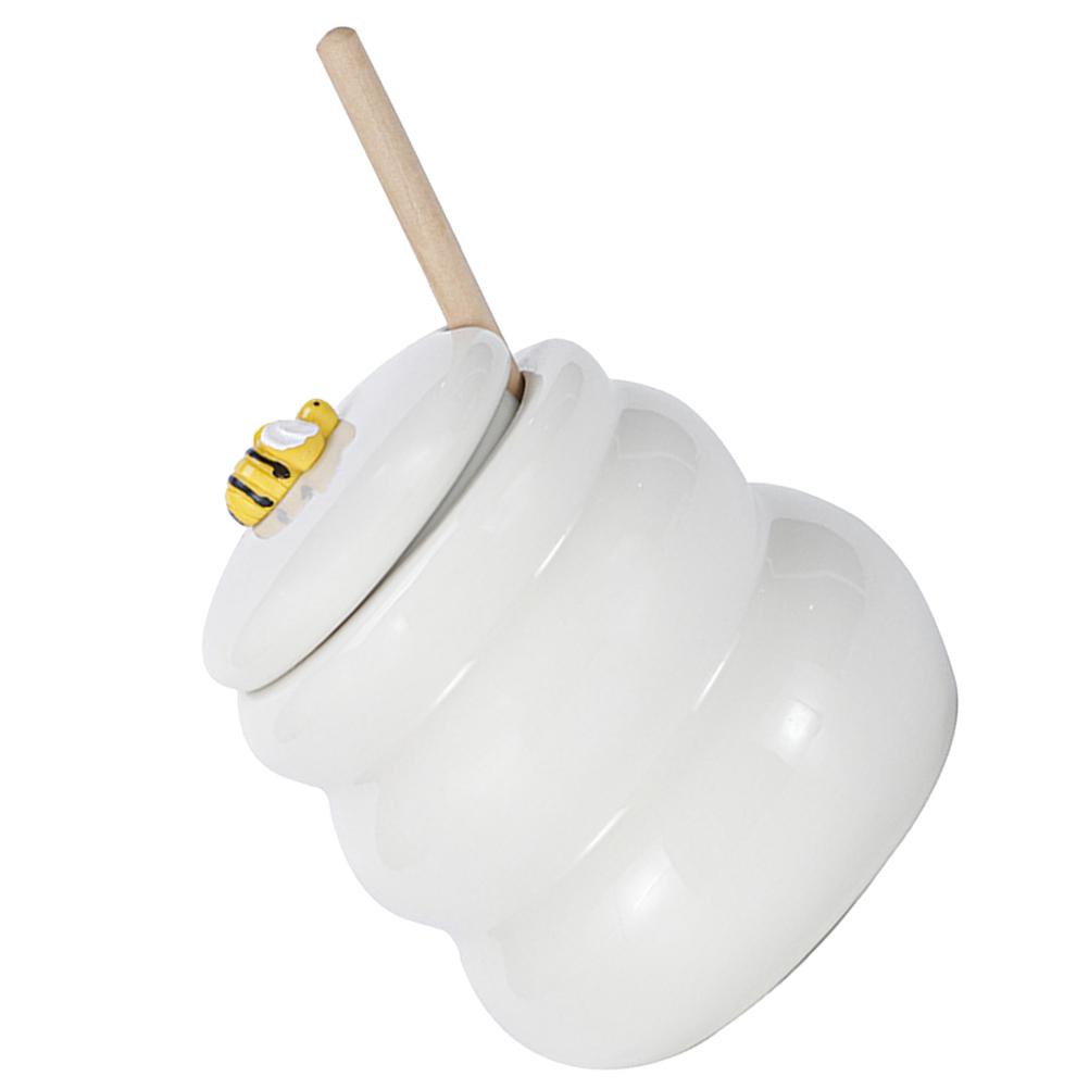 Ceramic Honey Jar Lidded Storage Container For Kitchen Syrup Jam Tea Candy Desktop Use Honey Pot Dispenser Holder