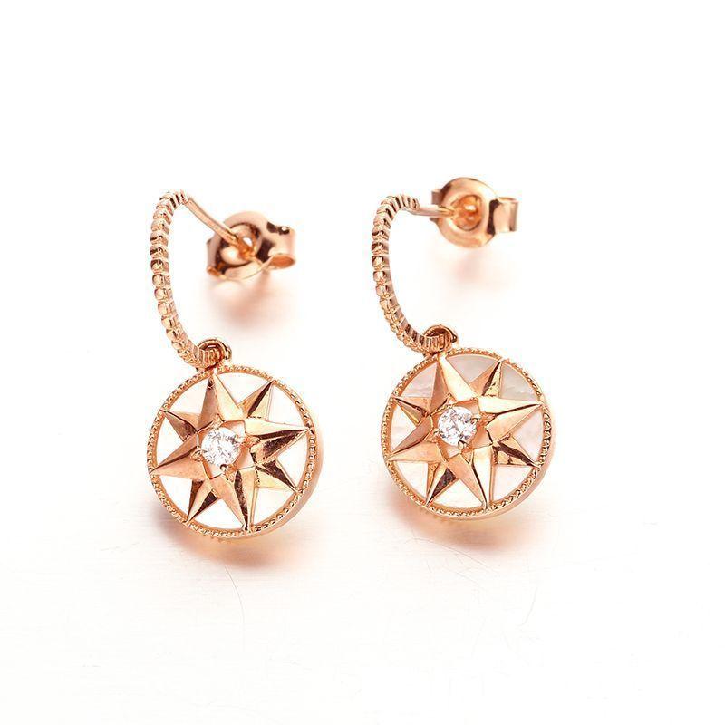 Фиолетовые Серьги-Звезды с Позолотой Розовым Золотом 18K, Тренд Легкой Роскоши, Высокоценные Серьги