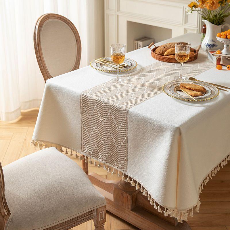 

French Cream Style Cotton Linen Fabrics Tablecloth Accessible Luxury Fancy Minimalist Modern Cover Towel Fresh Rectangular Tablecloth Champagne Miyazaki 90*90cm (small square table)