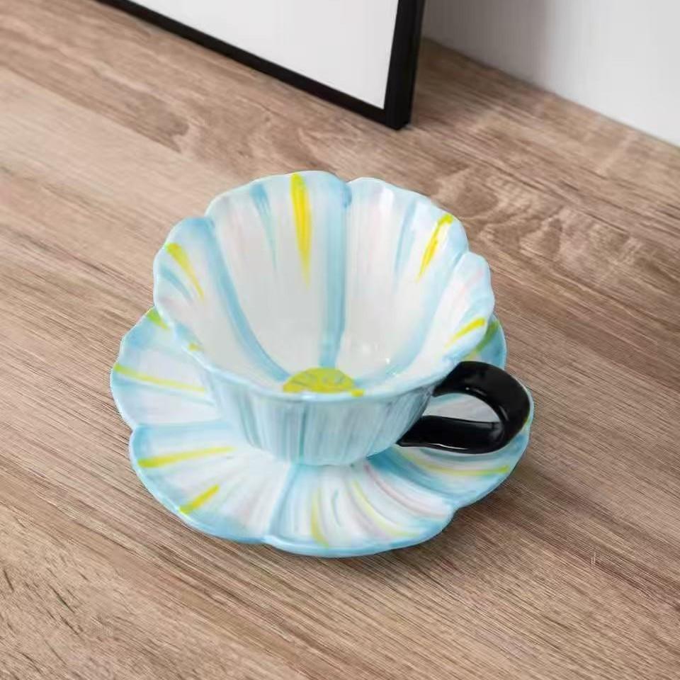 Unterglasurfarbige Blume Kaffeetasse Keramik Kaffeeladen Tasse Hoher Erscheinungsgrad Nischen Tasse und Untertasse Set