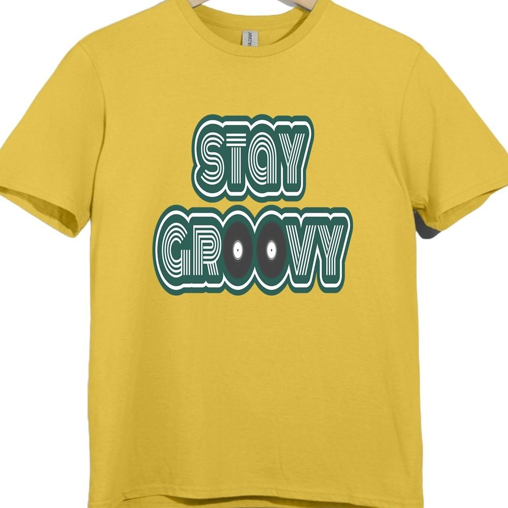 Retro T-Shirt Bleib Groovy Schallplatten Grafik T-Shirt 70er Jahre Musik Disco Shirt