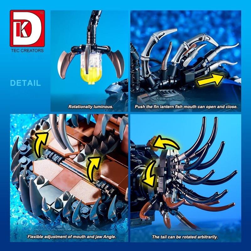Mechanical Anglerfish Building Blocks Model Kit with LED Light Creative Assembled Display Toy Complex Construction Set for Adult