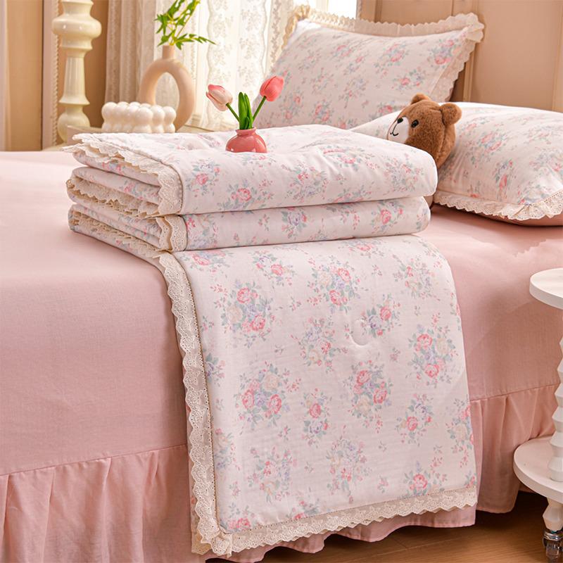 2026 Pure Cotton Double Gauze Lace Bed Skirt Summer Quilt: Cool Air Conditioning Four-Piece Set