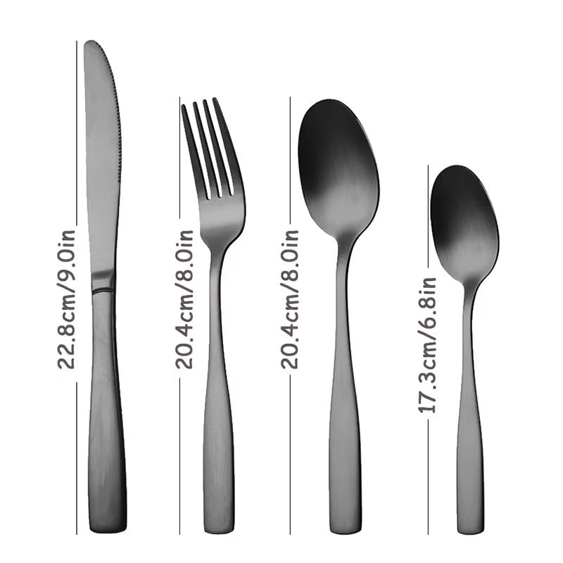 4/16/24/40pcs stainless steel cutlery set, large handle knife and fork spoon, suitable for dining room kitchen.