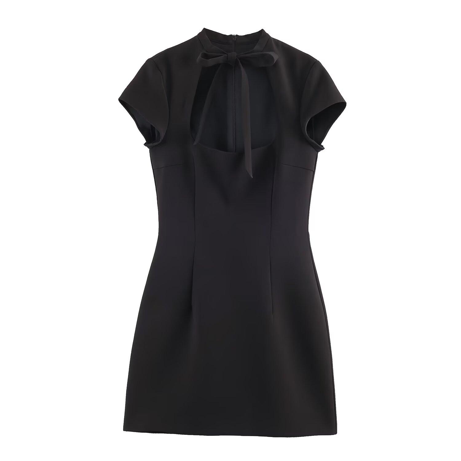 Women s clothing popular fashion bow decoration short dress XS чёрный