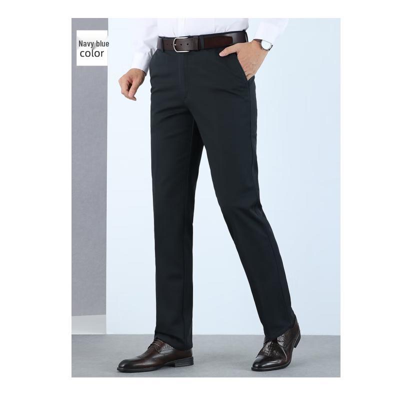 Luomeng Men's Thickened Fleece Straight-Leg Business Casual Pants