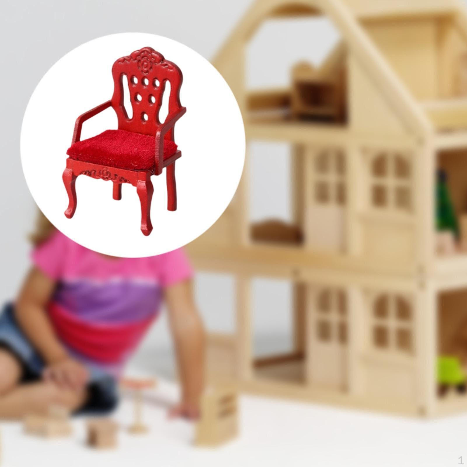 

1/12 Кукольный стул Украшение для кукольного домика, Ролевая игра, Сделай сам Сцена Модель кресла, Миниатюра red