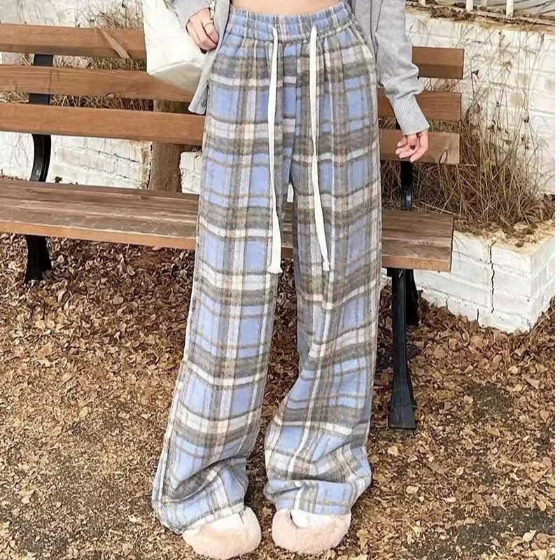 

Maillard Retro High-Waist Plaid Wool Wide-Leg Pants for Autumn/Winter Medium синій
