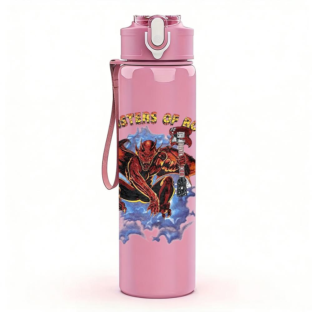 1PC Red dragon fantasy creature band print 750ml colorful plastic sports water bottle leakproof pop up lid with straw for outdoor work home use