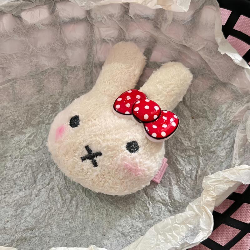 Kawaii Miffy Retro Bow Keychain Powder Blusher Cute Hairpin Brooch Cartoon Bag Key Chain Girl Gifts
