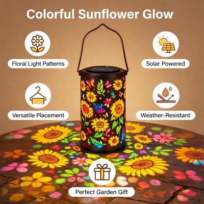 Yousheng Colorful Sunflower Solar Lantern Metal Hanging Garden Light with Flower Pattern Waterproof Outdoor Solar Lamp for Patio Yard