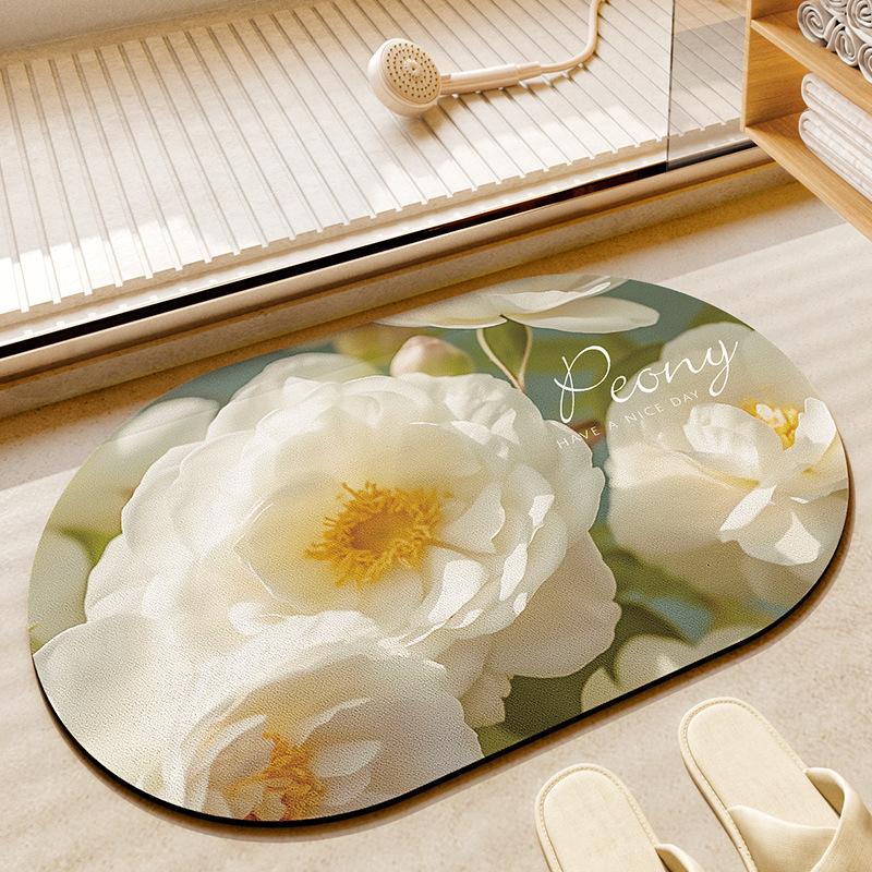 VIKAMA Fresh Romantic Flower Diatomite Living Room Bathroom Toilet Door Carpet Non-slip Durable Home Decoration