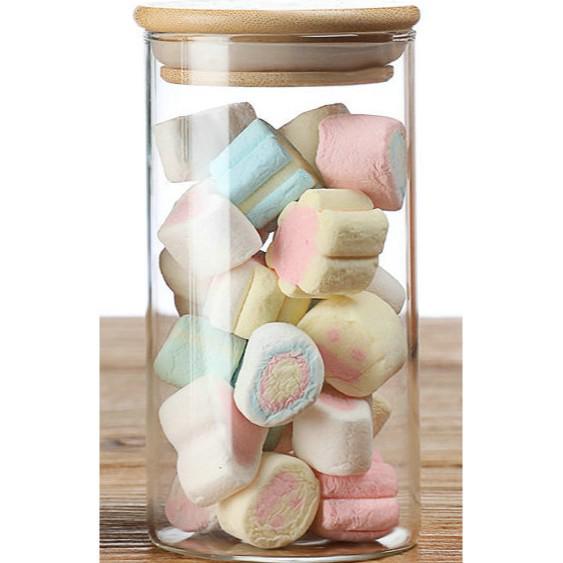 Transparent High Borosilicate Glass Jar with Bamboo Lid for Storage of Nuts, Snacks, or Tea