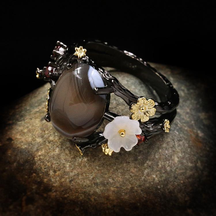 2026 Fashion Black Gold Three-piece Goose Egg Zircon Ring Necklace Stud Earrings Wedding Party Ladies Jewelry