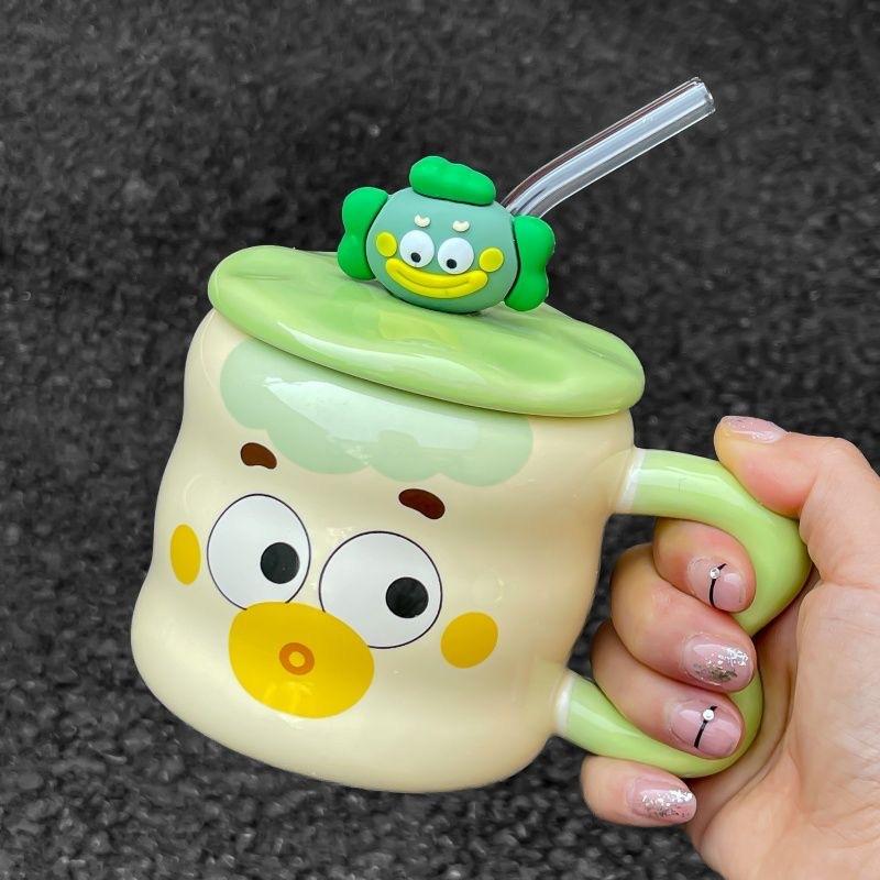 Funny Clown Mug High looking Ceramic Cup with Lid Spoon Couple Drinking Water Cup for Girls Birthday Gift Retro