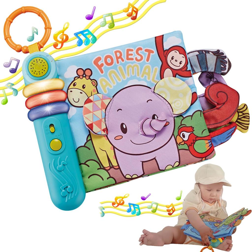 TENGEE Baby Lernspielzeug für Multifunktionales Stoff Bilderbuch mit 30 Musik Tieren Englisch Zwei Bände Stoff Babyparty Geburtstagsgeschenk für Jungen