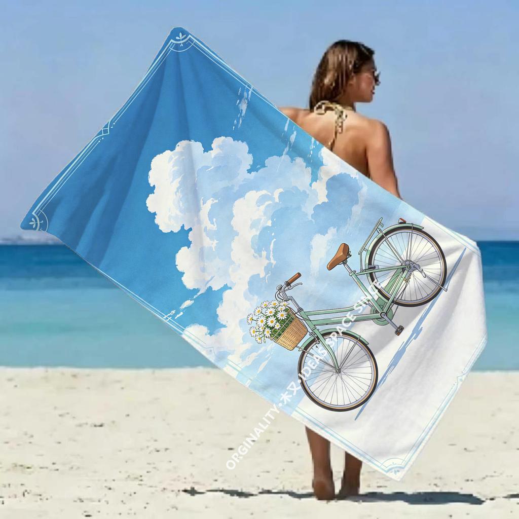 Vintage Bike Sky Beach Towel Patterned Sunscreen And Windproof Suitable For Swimming Pool Camping Travel Blanket