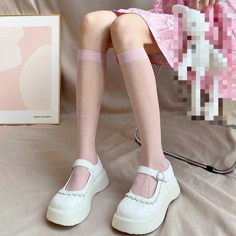 Girls Long Socks Stockings Women College Style Plaid Knee Socks Women Ultra-thin Transparent Crystal Silk Socks Stockings Sox